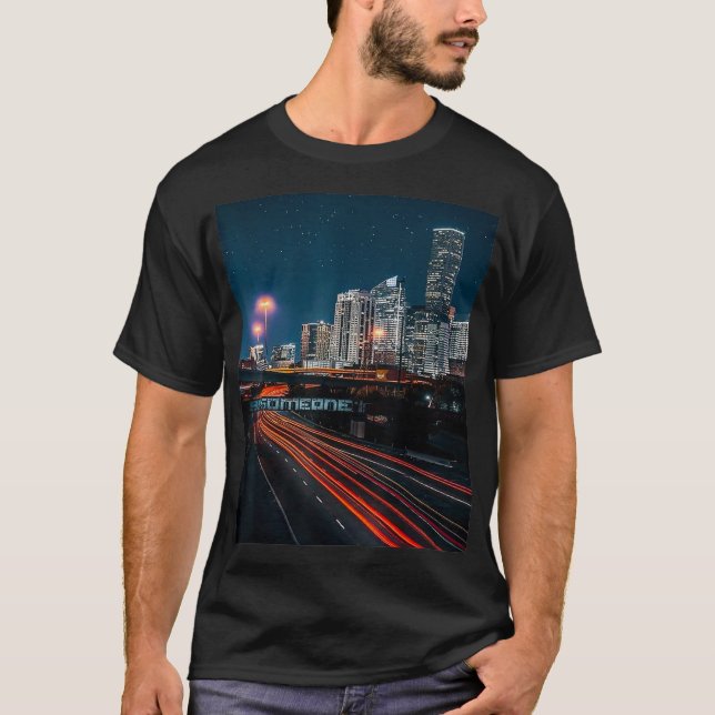 T-shirt Houston Skyline - Soyez un pont la nuit  (Devant)