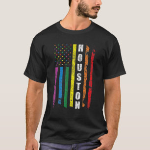 T-shirt Houston Texas Us Drapeau Américain Rainbow Gay Lgb