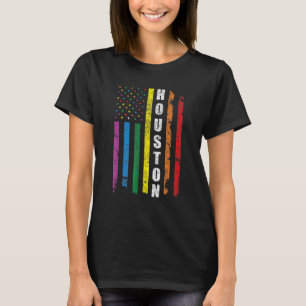 T-shirt Houston Texas Us Drapeau Américain Rainbow Gay Lgb