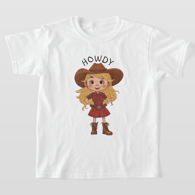 T-shirt Howdy Cartoon Cowgirl Country Cowboy Casquette Kid (Poser)