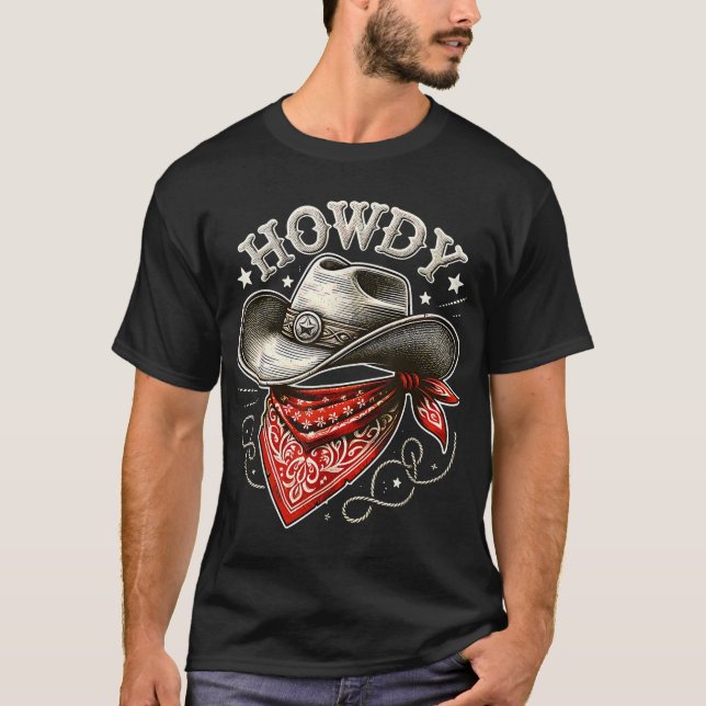 T-shirt Howdy Cowboy Casquette Western (Devant)