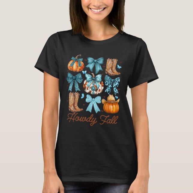 T-shirt Howdy Fall Citrouille occidental Coquette Bow Citr (Devant)