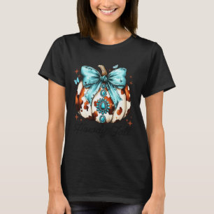 T-shirt Howdy Fall Western Coquette Bow Citrouille Hallowe