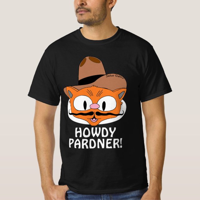 T-shirt HOWDY PARDNER ! Cowboy Mustache Cat (Devant)