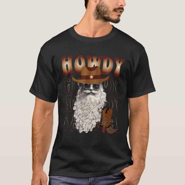 T-shirt Howdy Père Noël Retro Vacances de Noël Occidentale (Devant)