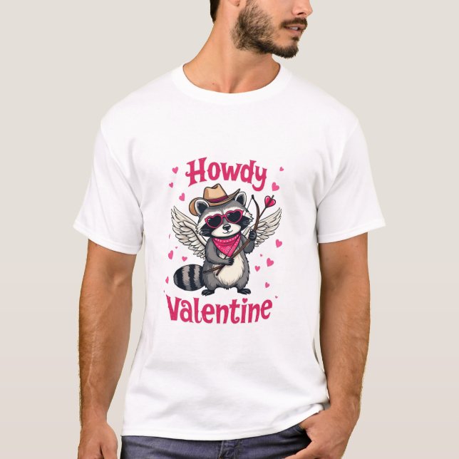 T-shirt Howdy Valentine Cowboy Casquette Cupid Raccoon Cad (Devant)