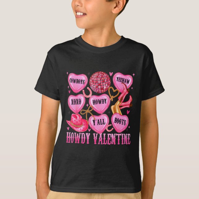 T-shirt Howdy Valentine Western Cowgirl Hearts Candy Women (Devant)