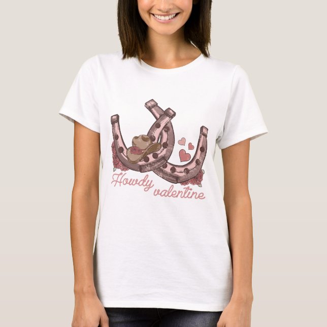 T-shirt Howdy Valentine Western Horseshoes (Devant)
