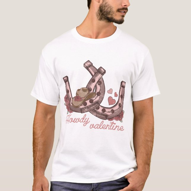 T-shirt Howdy Valentine Western Horseshoes (Devant)