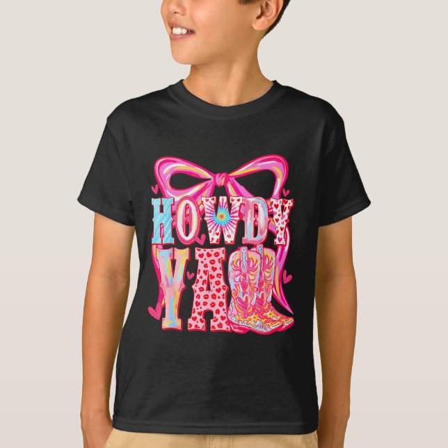 T-shirt Howdy Yall Cowboy Boots Coquette Bow Western Valen (Devant)