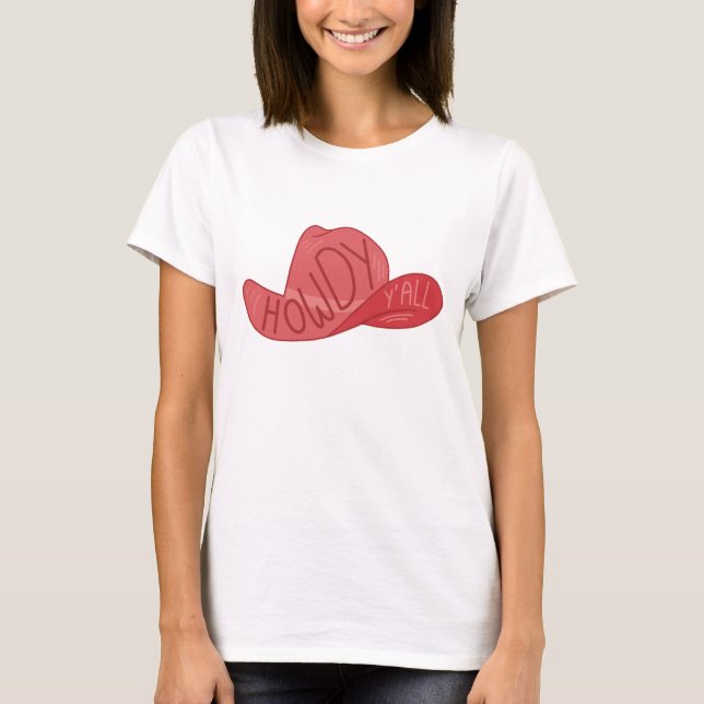 T-shirt Howdy Y'all Cowboy/Cowgirl Casquette Art rose (Devant)