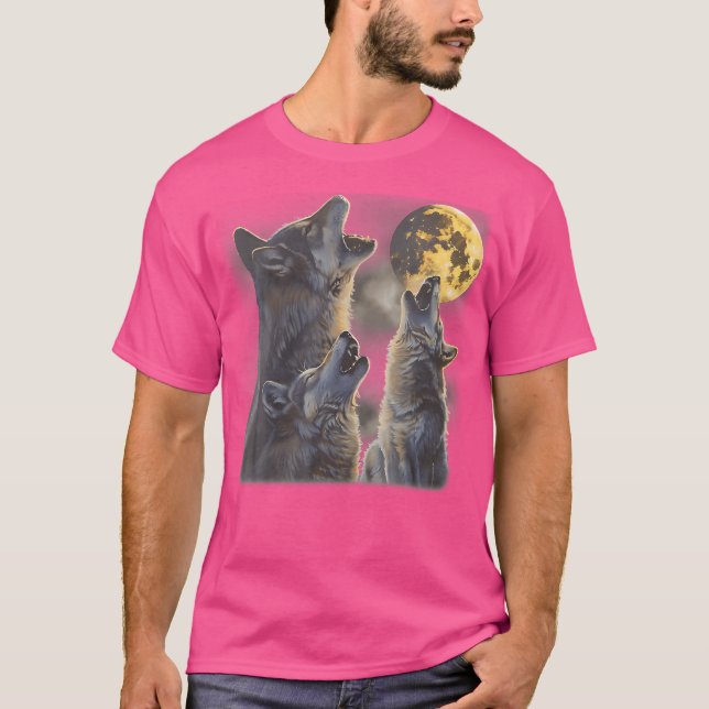 T-shirt Howling At The Moon Wolves Cool Mountain Wolf Anim (Devant)