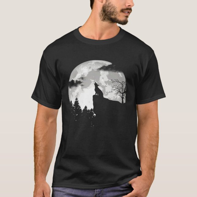 T-shirt Howling German Shepherd Halloween Vintage Moon (Devant)