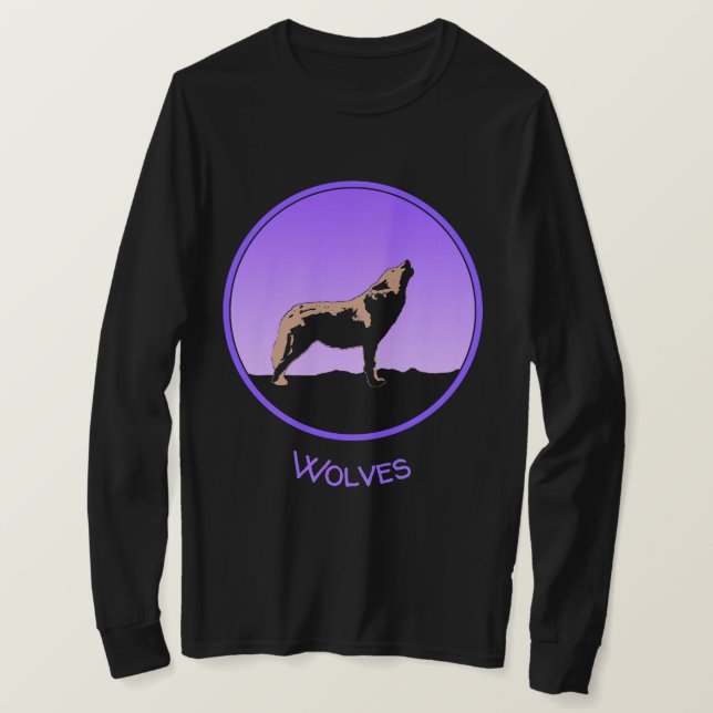 T-shirt Howling Wolf at Sunset - Art faunique original (Design devant)