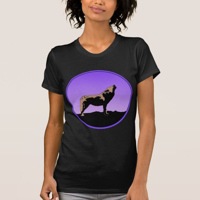 T-shirt Howling Wolf at Sunset - Art faunique original (Devant)