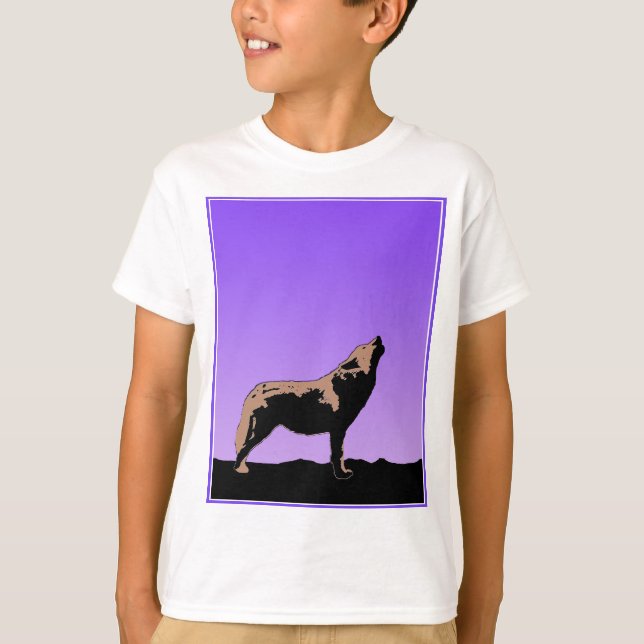 T-shirt Howling Wolf at Sunset - Art faunique original (Devant)