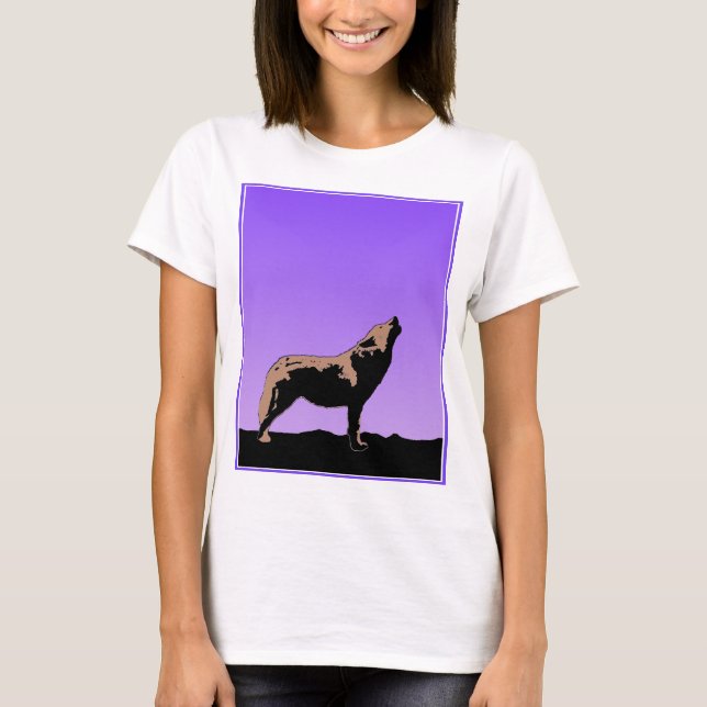 T-shirt Howling Wolf at Sunset - Art faunique original (Devant)