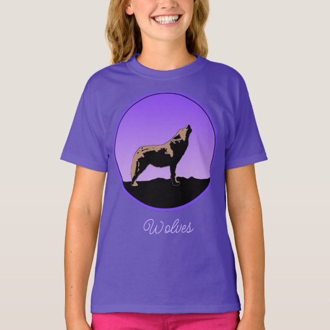 T-shirt Howling Wolf at Sunset - Art faunique original T- (Devant)