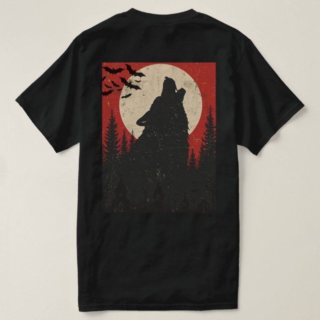 T-shirt Howling Wolf Full Moon Retro Horror Print (Design dos)