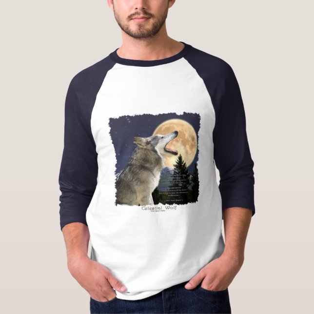 T-shirt HOWLING WOLF & MOON Shirt with Wildlife Poem (Devant)