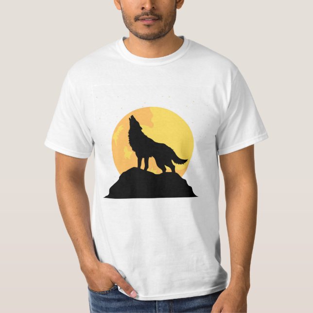 T-shirt Howling Wolf Silhouette sous Pleine lune (Devant)