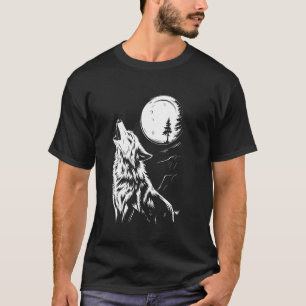 T-shirt Howling Wolf Under Moon Night Wildlife Art