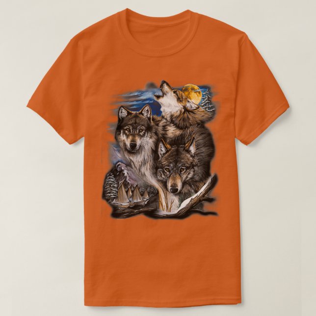 T-shirt Howling Wolves en pleine lune (Design devant)
