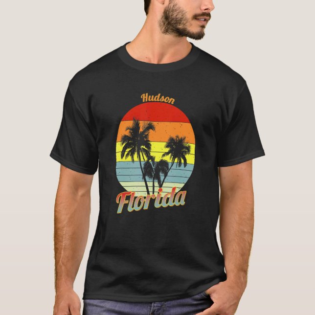 T-shirt Hudson Florida Retro Tropical Palm Trees Vacances (Devant)