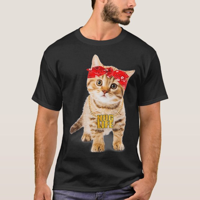 T-shirt Hug Thug Gangster Life Chaîne d'or Chat Gangsta (Devant)