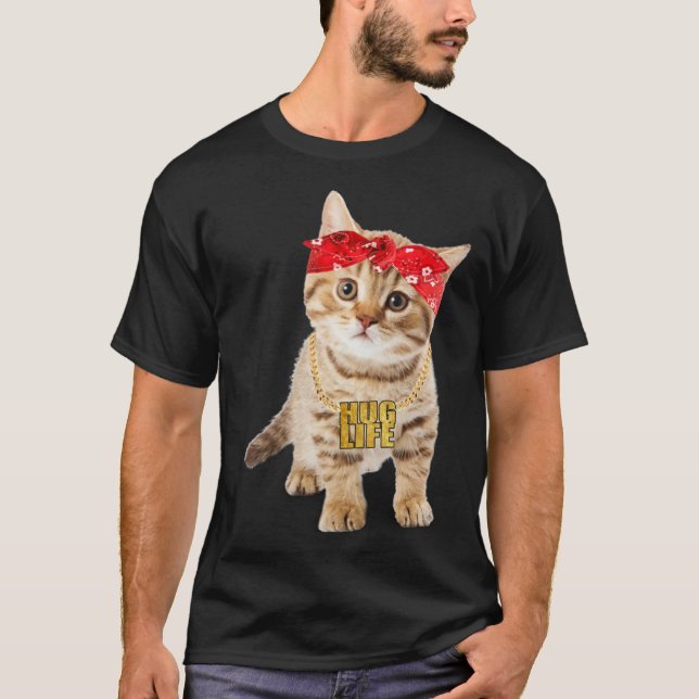 T-shirt Hug Thug Gangster Life Gold Chain Ca Gangsta Cat (Devant)