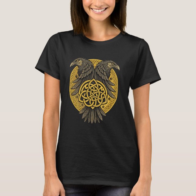 T-shirt Huginn & Muninn Viking Celtic Knotwork Ravens (Devant)