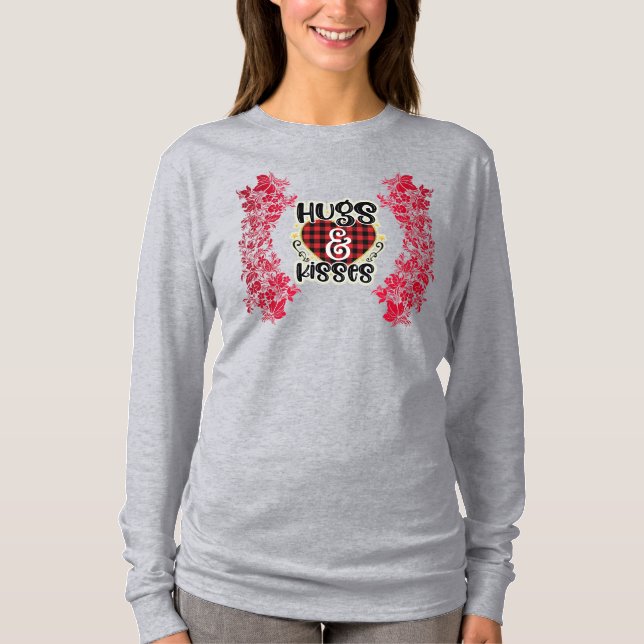 T-shirt Hugs Et Baisers À La Mode Valentines Jour Longueur (Devant)