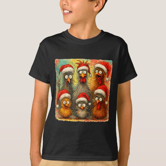 T-shirt Hugvyn Christmas Santa Chicken Crazy Eagerlys Roos (Devant)