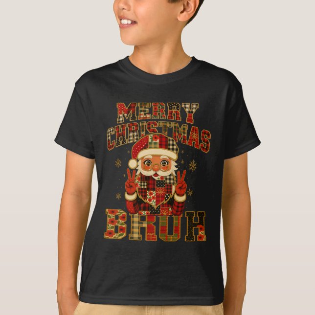 T-shirt Hugvyn Christmas Santa Claus Patchwork Joyeux Chri (Devant)