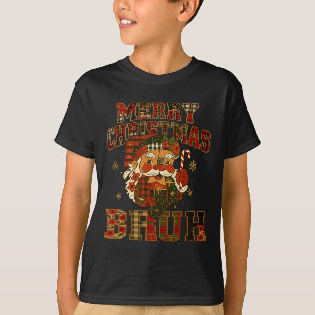 T-shirt Hugvyn Christmas Santa Claus Patchwork Joyeux Chri (Devant)