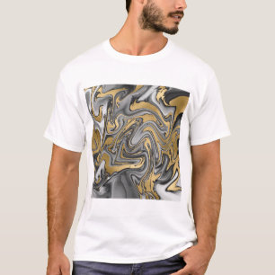 T-shirt Huile Noire, Blanc Et Or Marbré Slick Abstrait