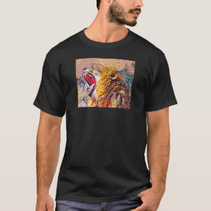 T-shirt Huile Peinture Filtre Lion Portrait Lion Roaring M