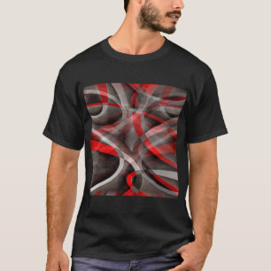 T-shirt Huit Rouge Blanc et Gris Courbes Superposées