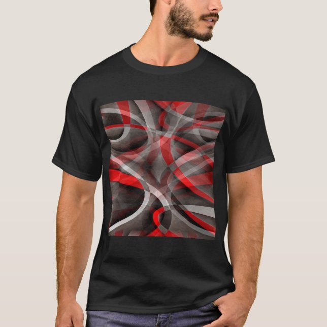 T-shirt Huit Rouge Blanc et Gris Courbes Superposées (Devant)