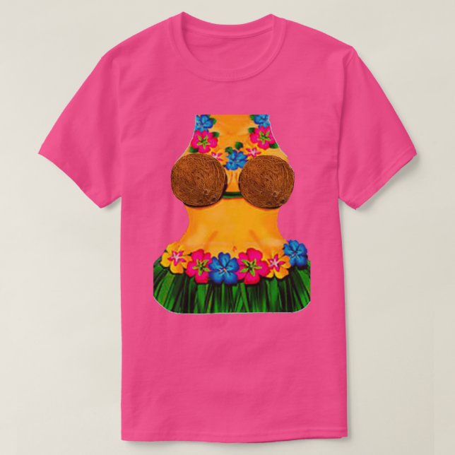T-shirt Hula Dancer Body Lei Fleurs Coconut Jupe en laiton (Design devant)