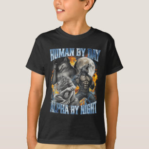 T-shirt Humain le jour Alpha la nuit Cool Drôle Alpha Loup