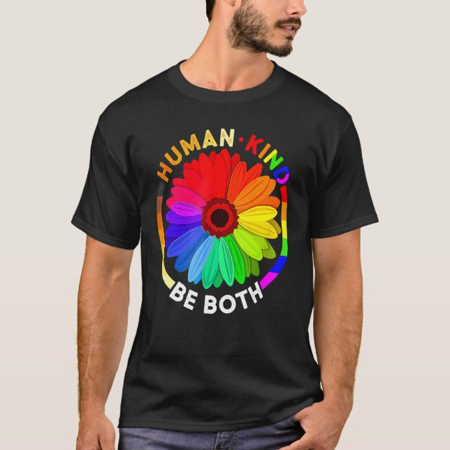 T-shirt Humain Soit À La Fois Daisy Rainbow Lgbt Ally Prid (Devant)