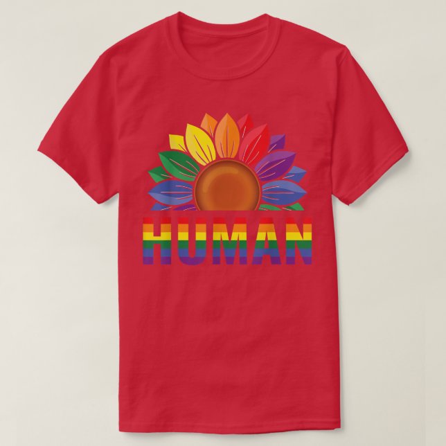 T-shirt Human Gay Sunflower Pride Rainbow Proud Support Eq (Design devant)