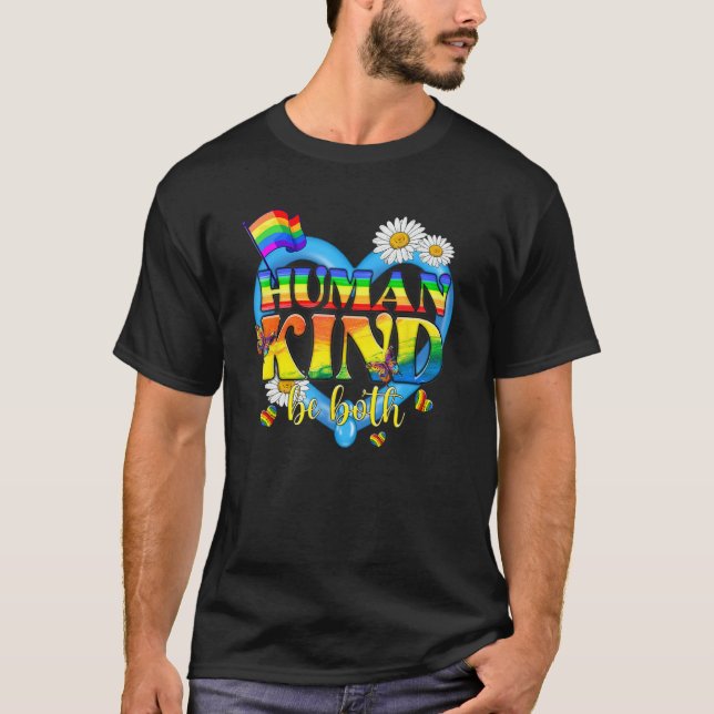 T-shirt Human Kind Be Both LGBTQ Ally Pride Rainbow Kindne (Devant)