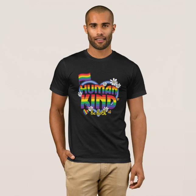T-shirt Human Kind Be Both LGBTQ Pride Rainbow Heart Desig (Devant entier)