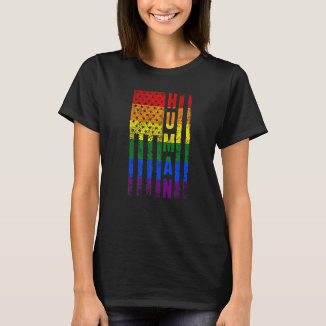 T-shirt Human Lgbt Rainbow American Flag Gay pride Mois L (Devant)