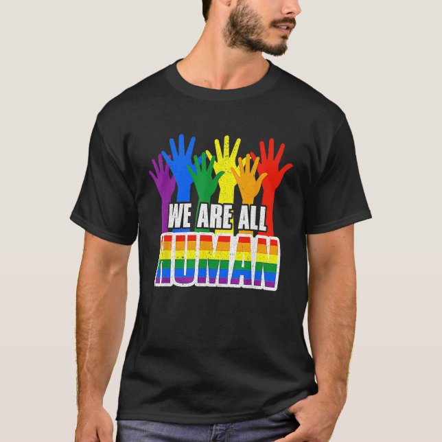 T-shirt Human Pride Month Rainbow LGBT Flag Lesbian Trans  (Devant)