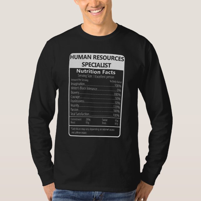 T-shirt Human Resources Specialist Nutrition Facts (Devant)