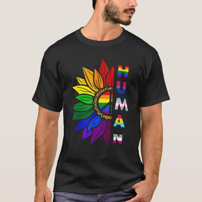 T-shirt Human Sunflower Rainbow LGBT Flag Gay Pride Suppor (Devant)
