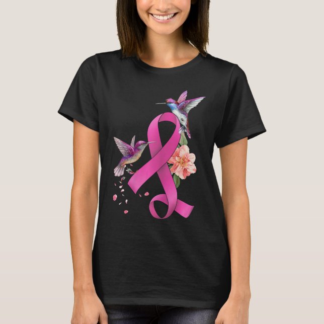 T-shirt Hummingbird Flower rose Ruban Cancer du sein Aware (Devant)